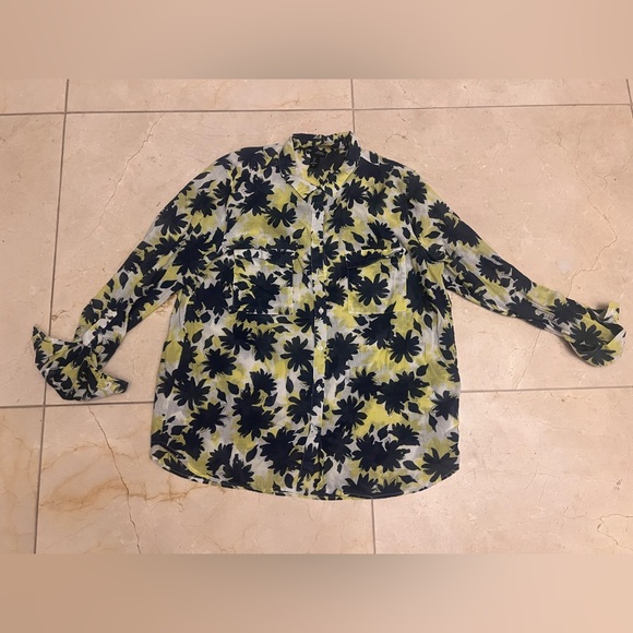 Gap Women's Floral Button-Up Blouse Long Sleeve 100% Cotton Lightweight Size L - Picture 1 of 6